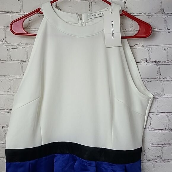 NWT Juniors 2XL 17/19 Formal Dress Blue Color Block Stretch Pleated Bodycon - Picture 6 of 10